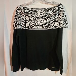 Anne Klein Women's Off The Shoulder Sweater In Black And Ivory Size Medium